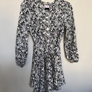 Women's Pink Lily Long Sleeve Dress XS Black White Floral